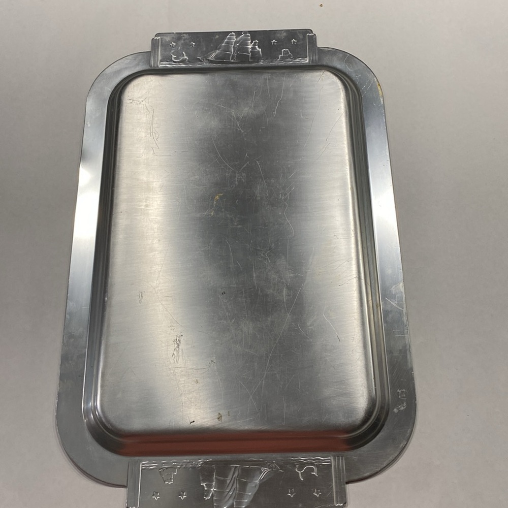Kensington Nautical Aluminum Serving Tray 1900s Viking Ship Design Vintage